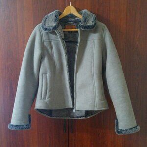 Taupe/gray faux shearling jacket size small